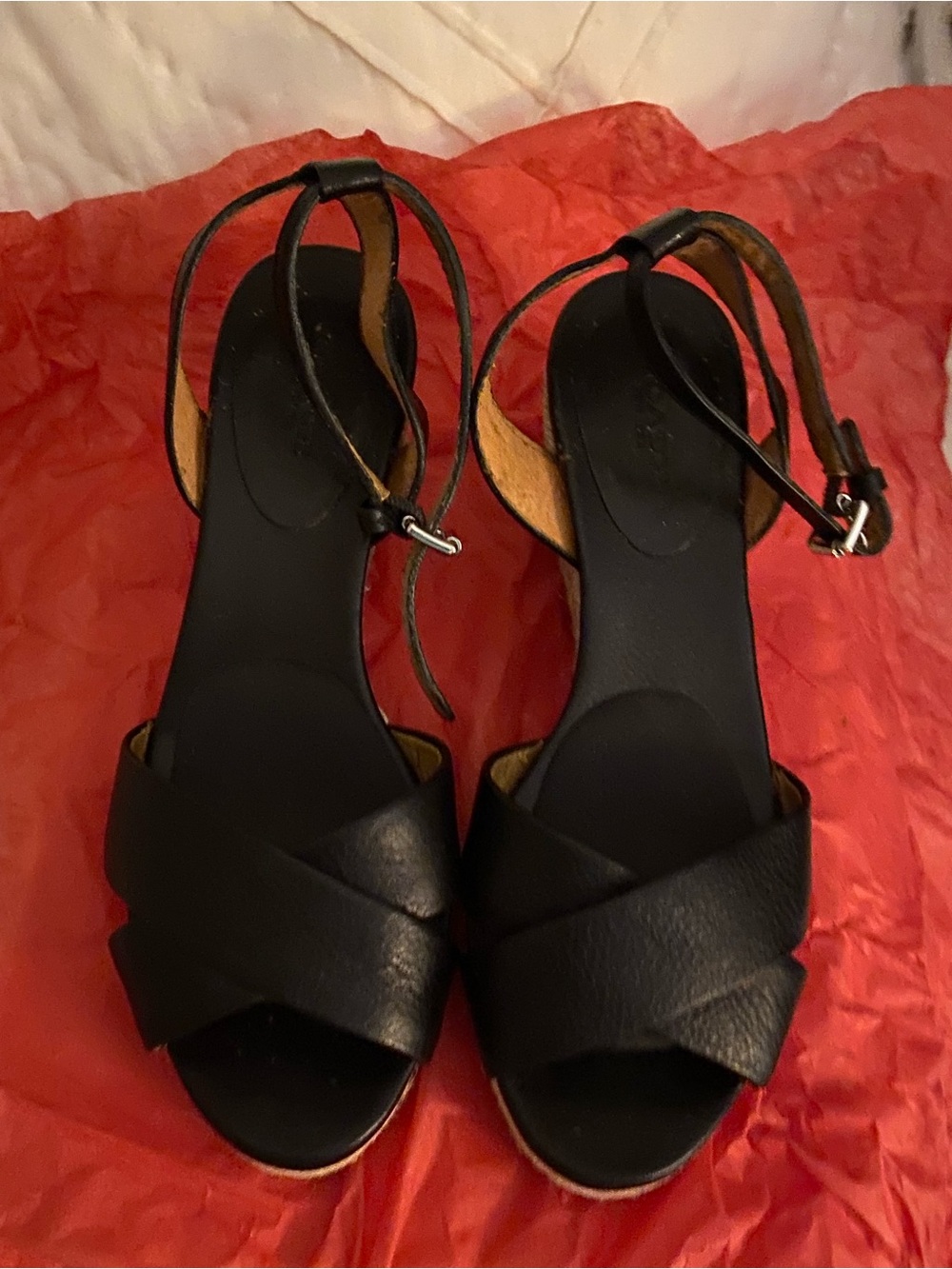 Coach Black Leather Cross-Strap Ankle Sandals